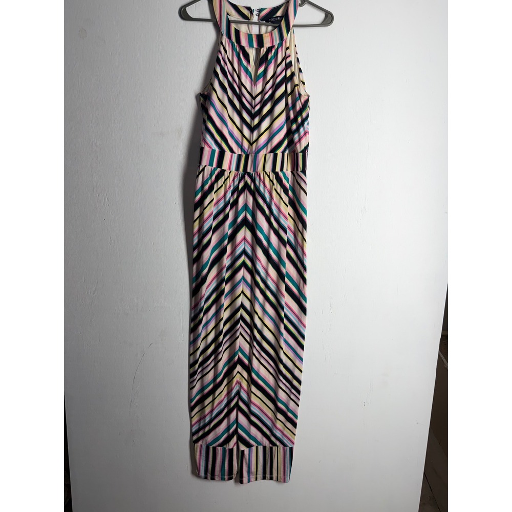 Roz & Ali Women Multi-Color Chevron Stripe Sleeveless Maxi Dress Size M Halter